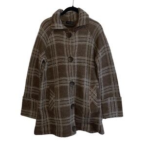VTG ZARA long brown plaid cardigan coat with a hoodie. Mohair blend. Size M
